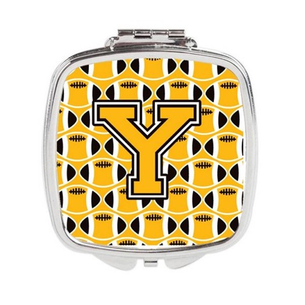 Carolines Treasures Letter Y Football Black, Old Gold and White Compact Mirror CJ1080-YSCM